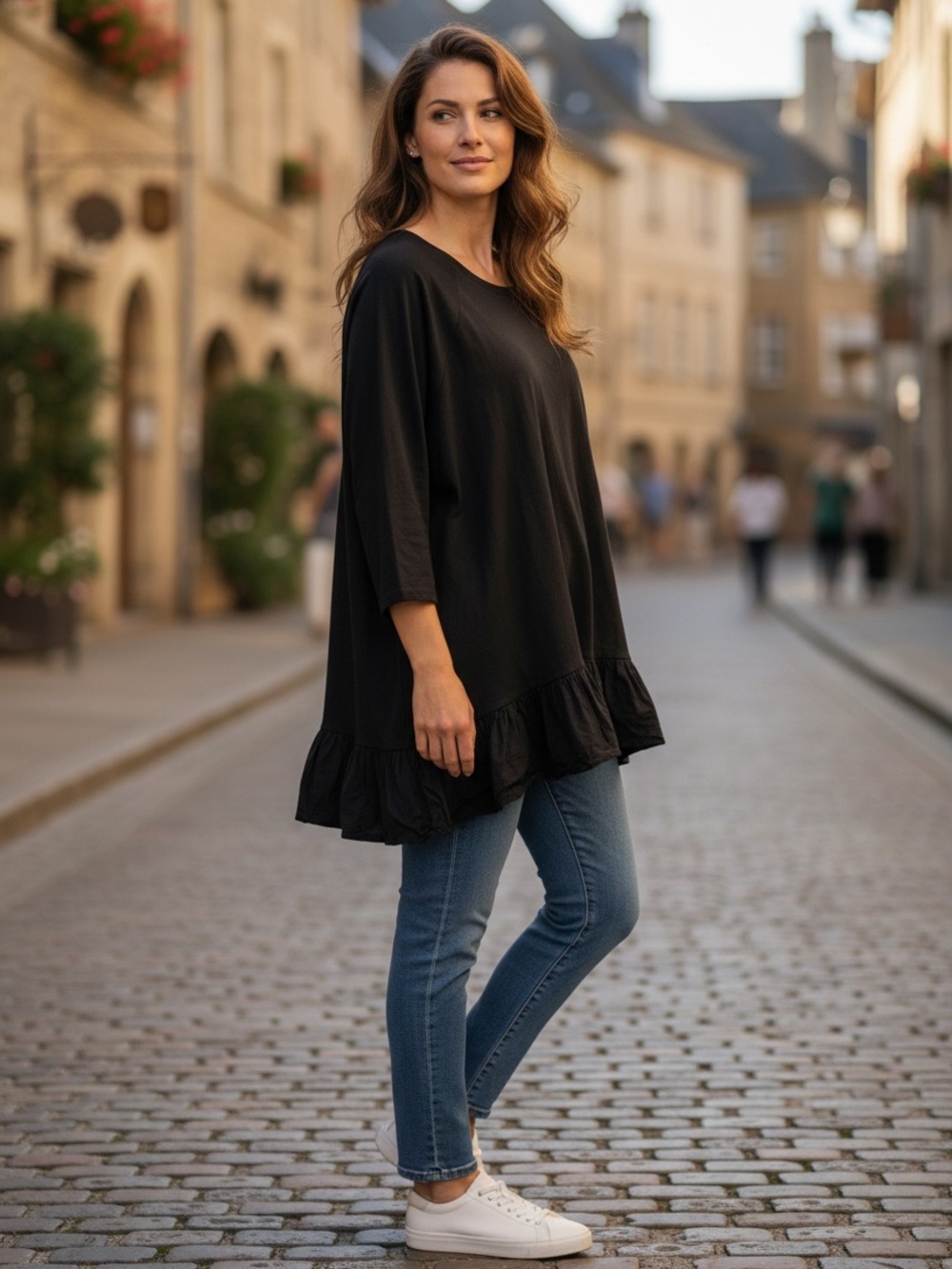 MISS ROSE SISTER VIOLET Black Ruffle Hem Swing Dress